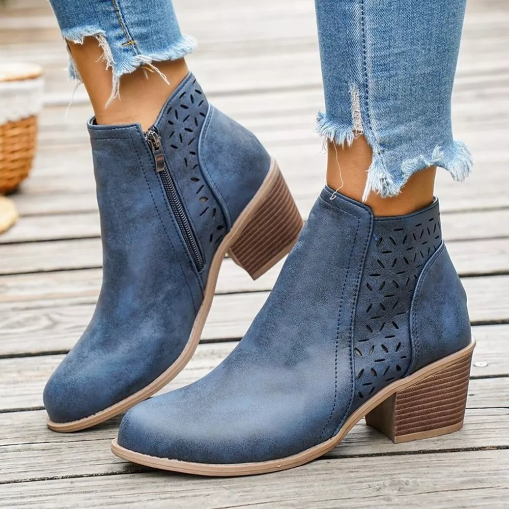 Block Heel Ankle Boots with Cutout Detail, image 5