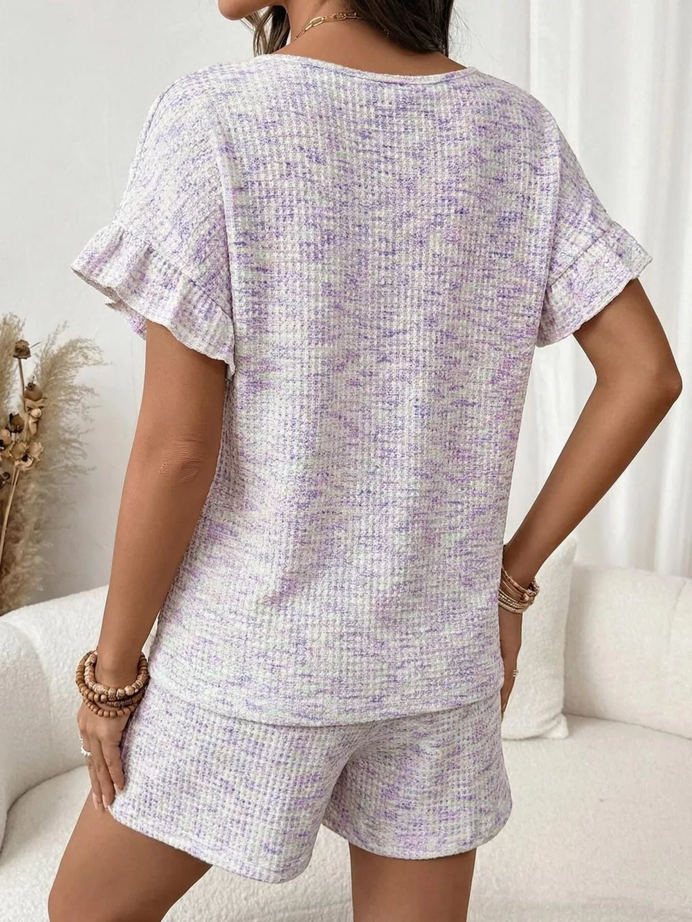 Ruffle Sleeve Textured Top and Shorts Set, image 28