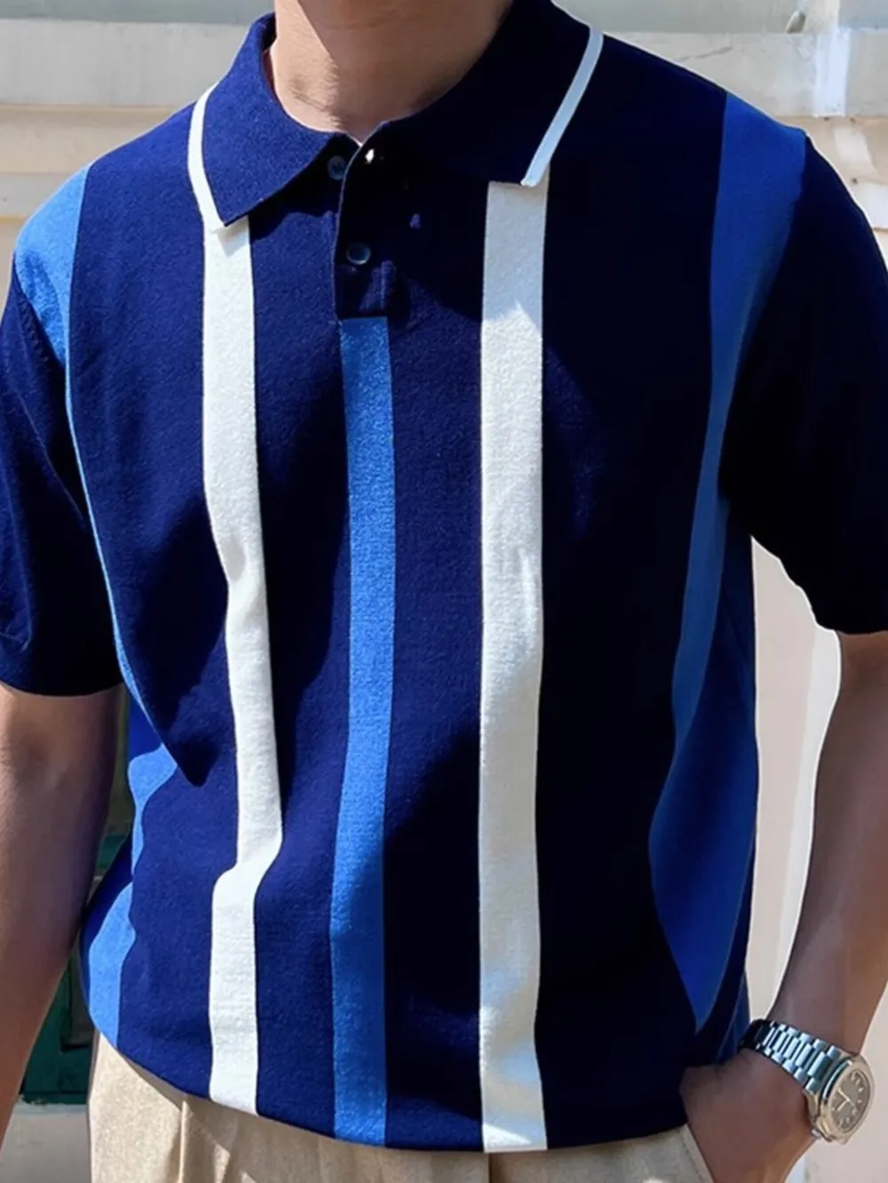 Men's Plus Size Striped Short Sleeve Polo