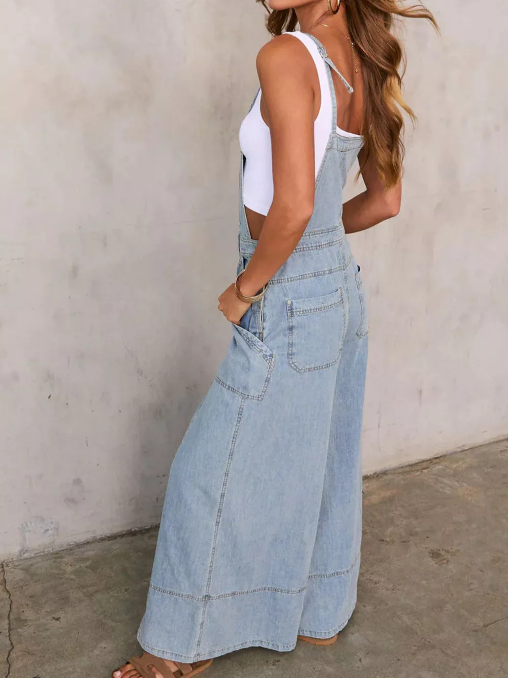 Relaxed Fit Wide Leg Denim Overalls, image 5