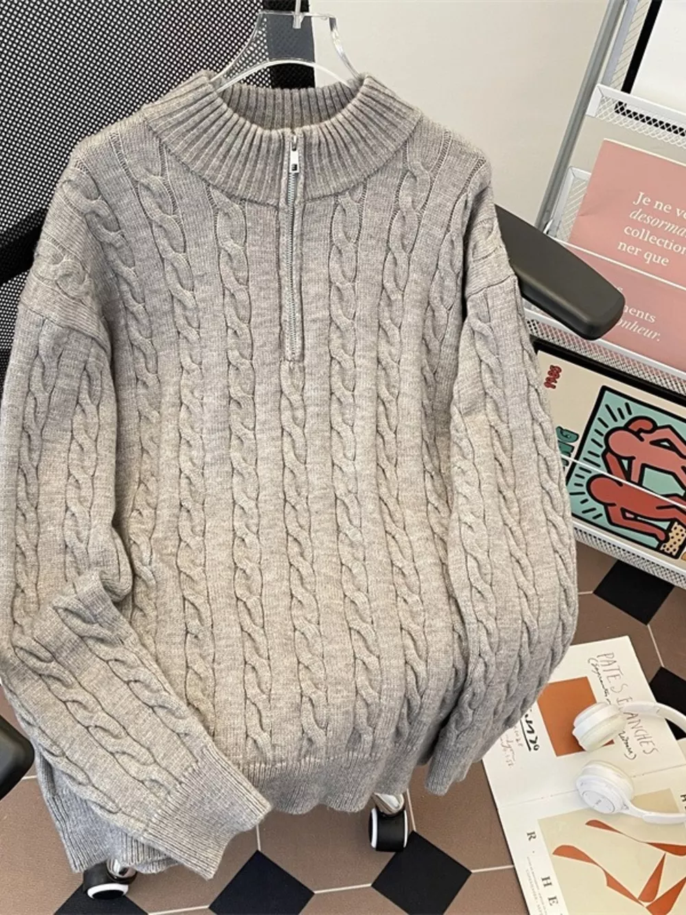 Men's Cozy Cable Knit Half-Zip Pullover, image 2