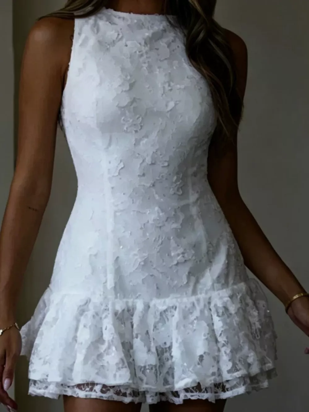 Lace Ruffle Hem Mini Dress, image 5