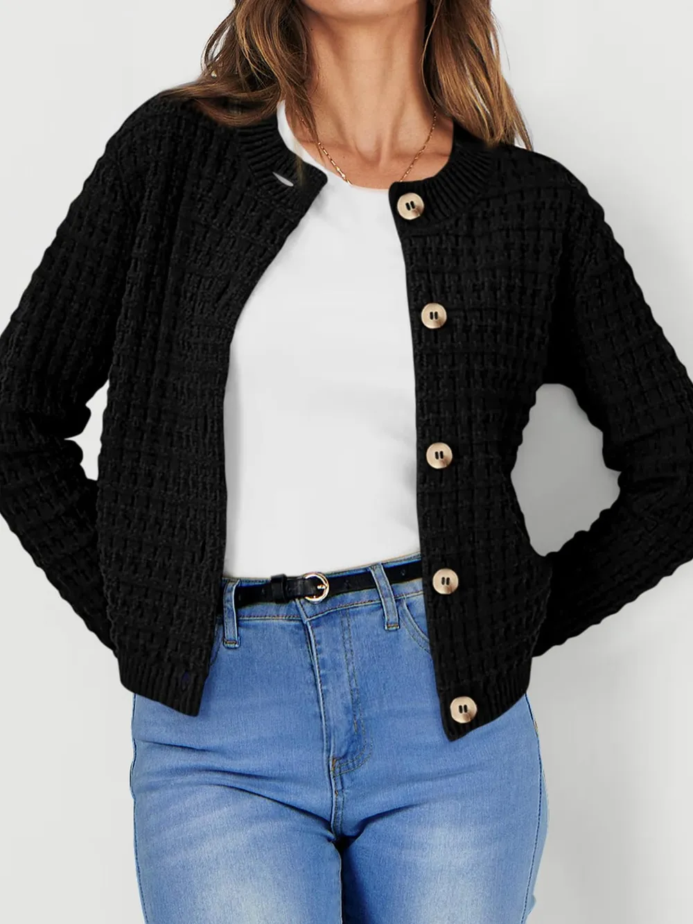 Textured Knit Button-Front Cardigan, image 14
