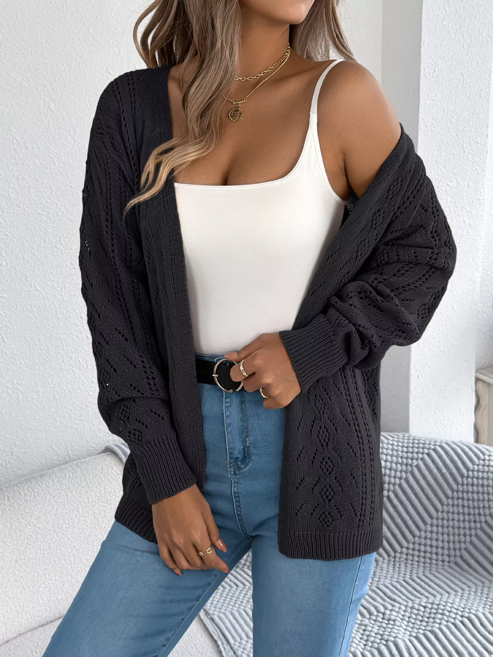 Openwork Open Front Cardigan, image 6