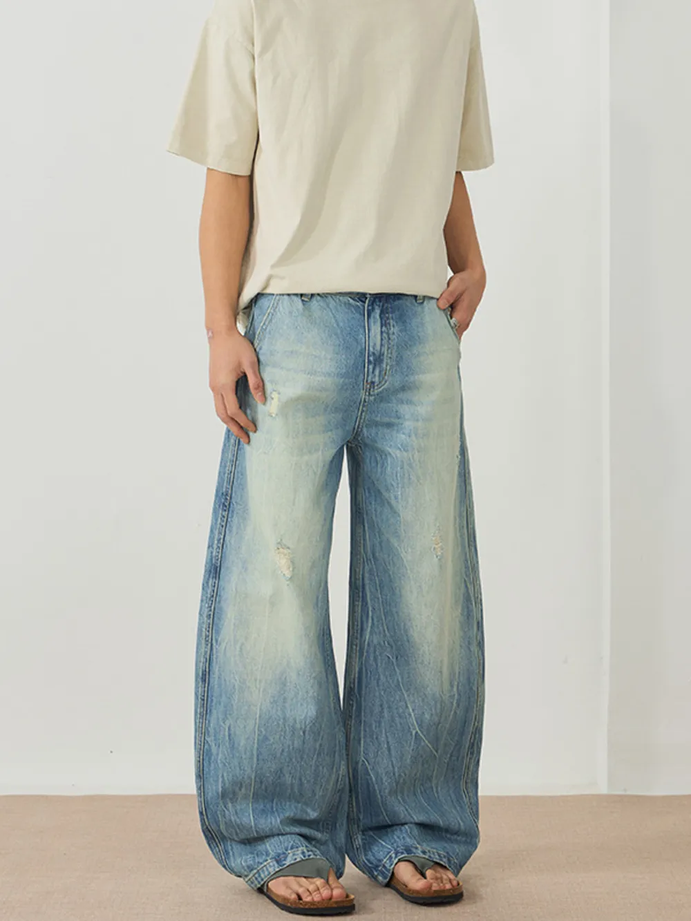 Men's Wash Wide Leg Jeans, image 2