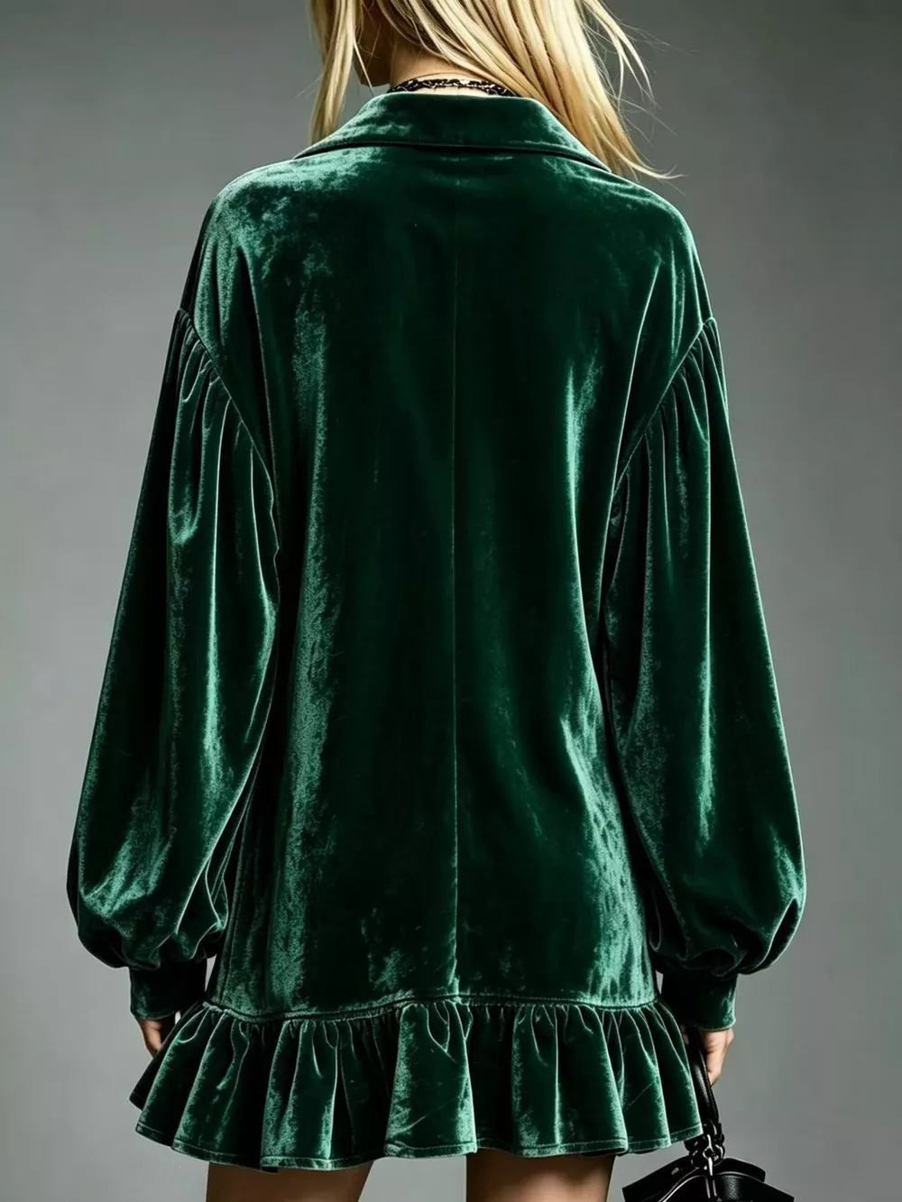 Full Size Velvet Long-Sleeve Ruffle Hem Mini Dress Plus Size, image 16