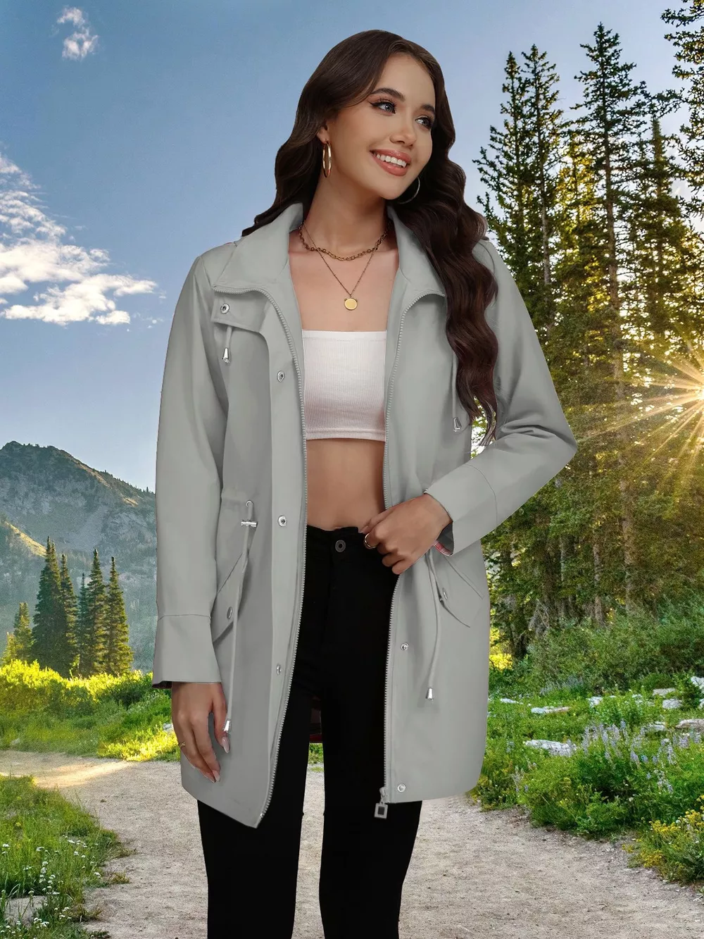 Drawstring Snap-Down Trench Coat, image 11