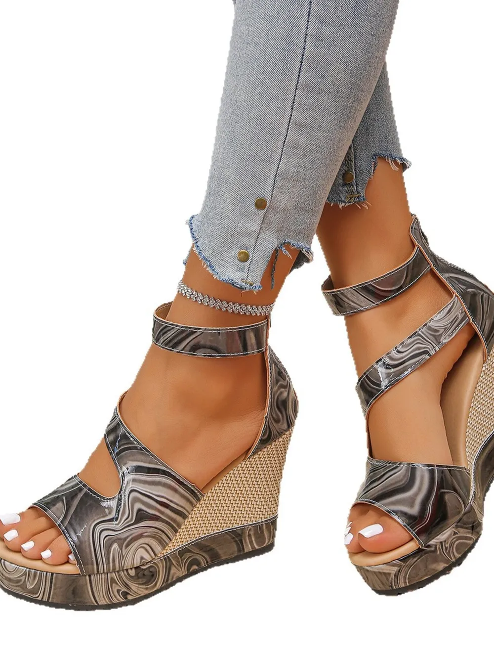 Platform Wedge Sandals with Ankle Strap, image 4
