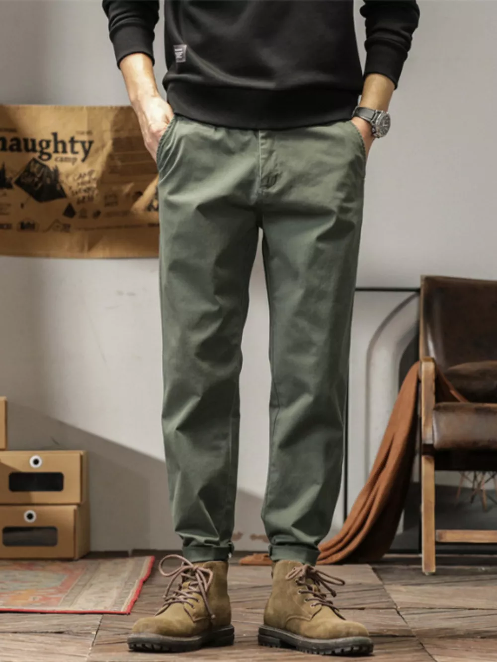 Men's Plus Size Casual Style Slim Fit Ankle Banded Pants, image 3