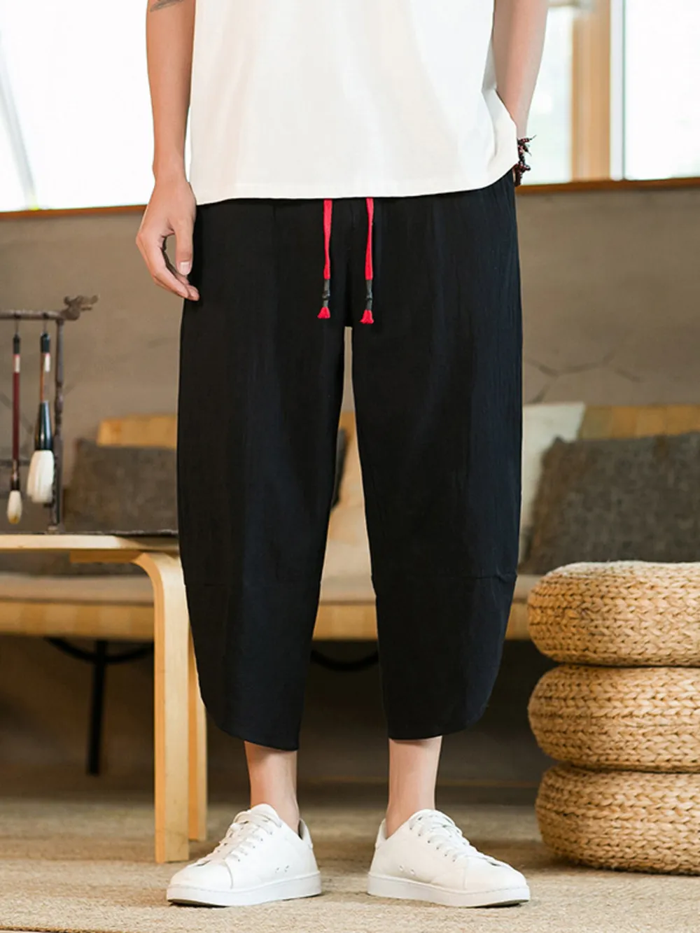 Men's Plus Size Drawstring Wide Leg Pants, image 3