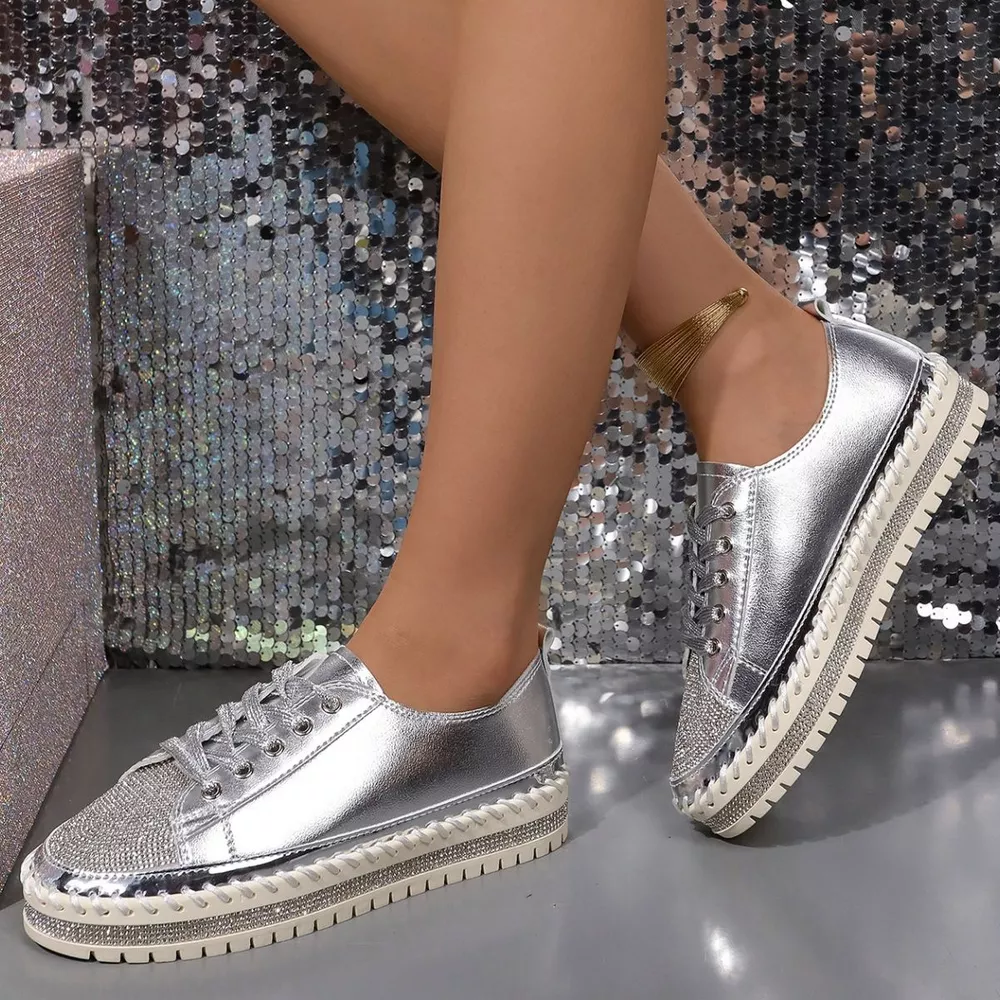 Rhinestone Round Toe Sneakers, image 9