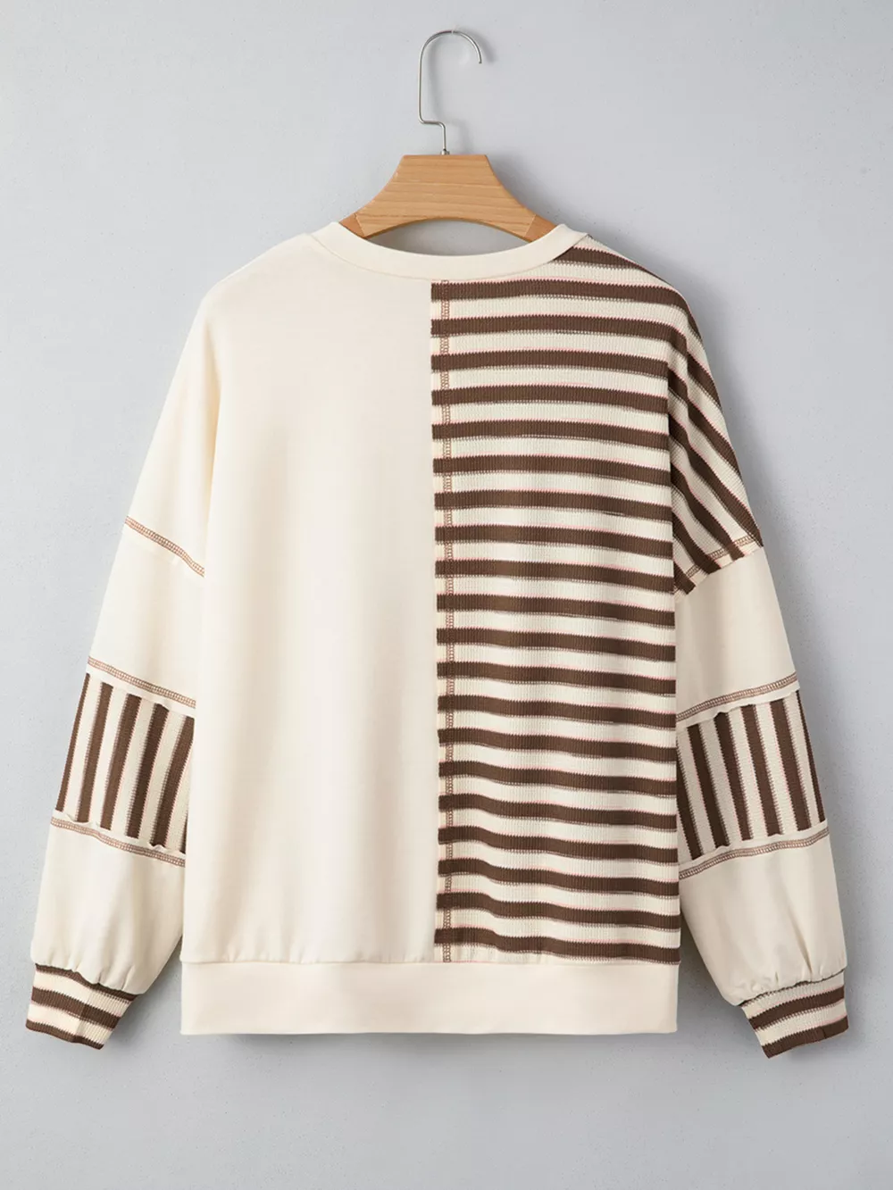Stripe Stitched Detail Color Block Patchwork Oversized Top, image 17