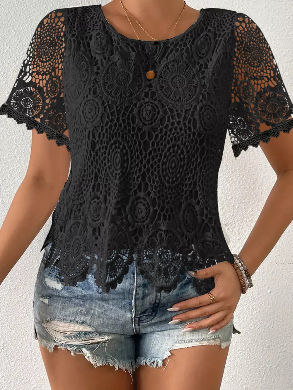 Lace Short Sleeve Blouse, image 5