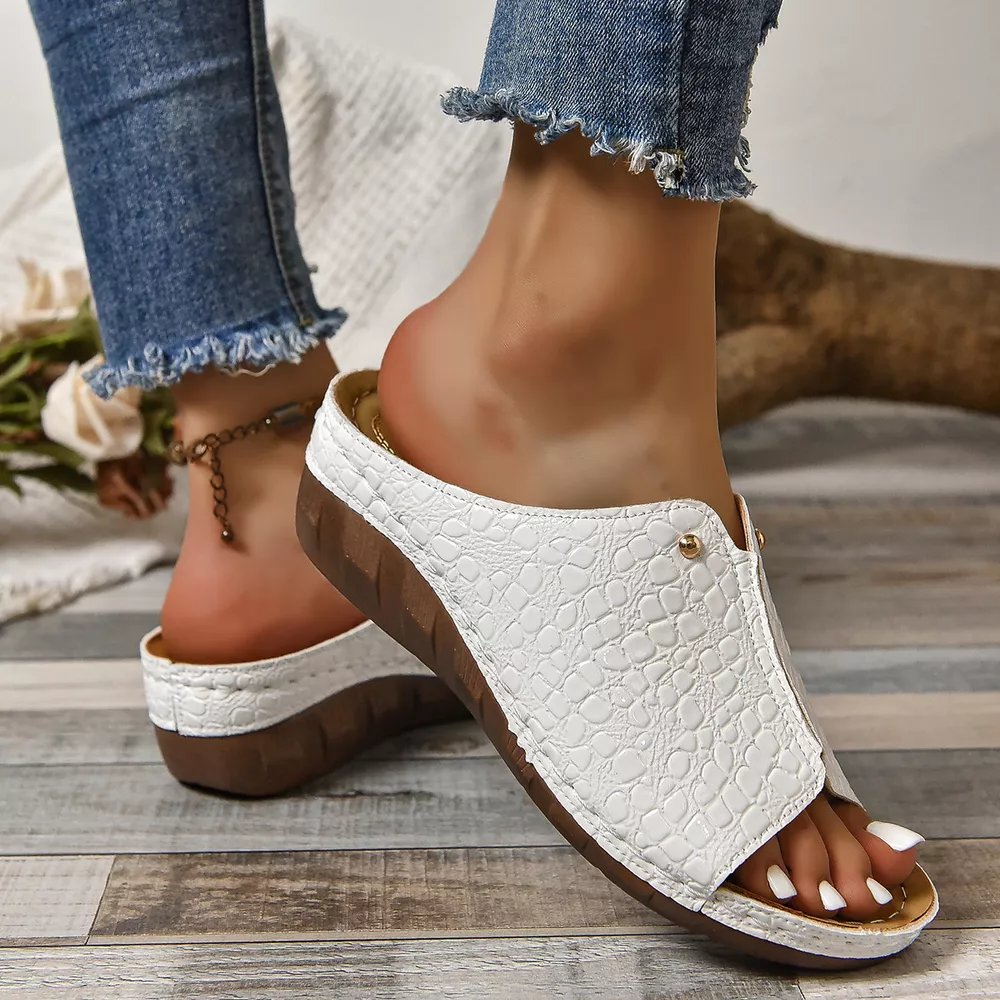 Crocodile-Embossed Wedge Sandals, image 11