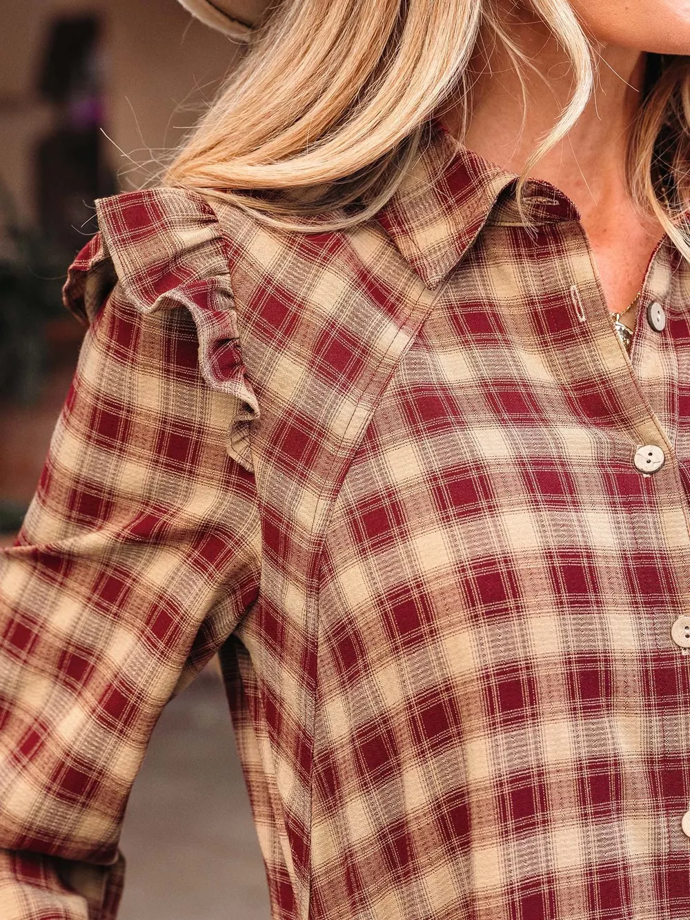 Plaid Print Ruffled Long Sleeve Patchwork Hem Mini Shirt Dress, image 8