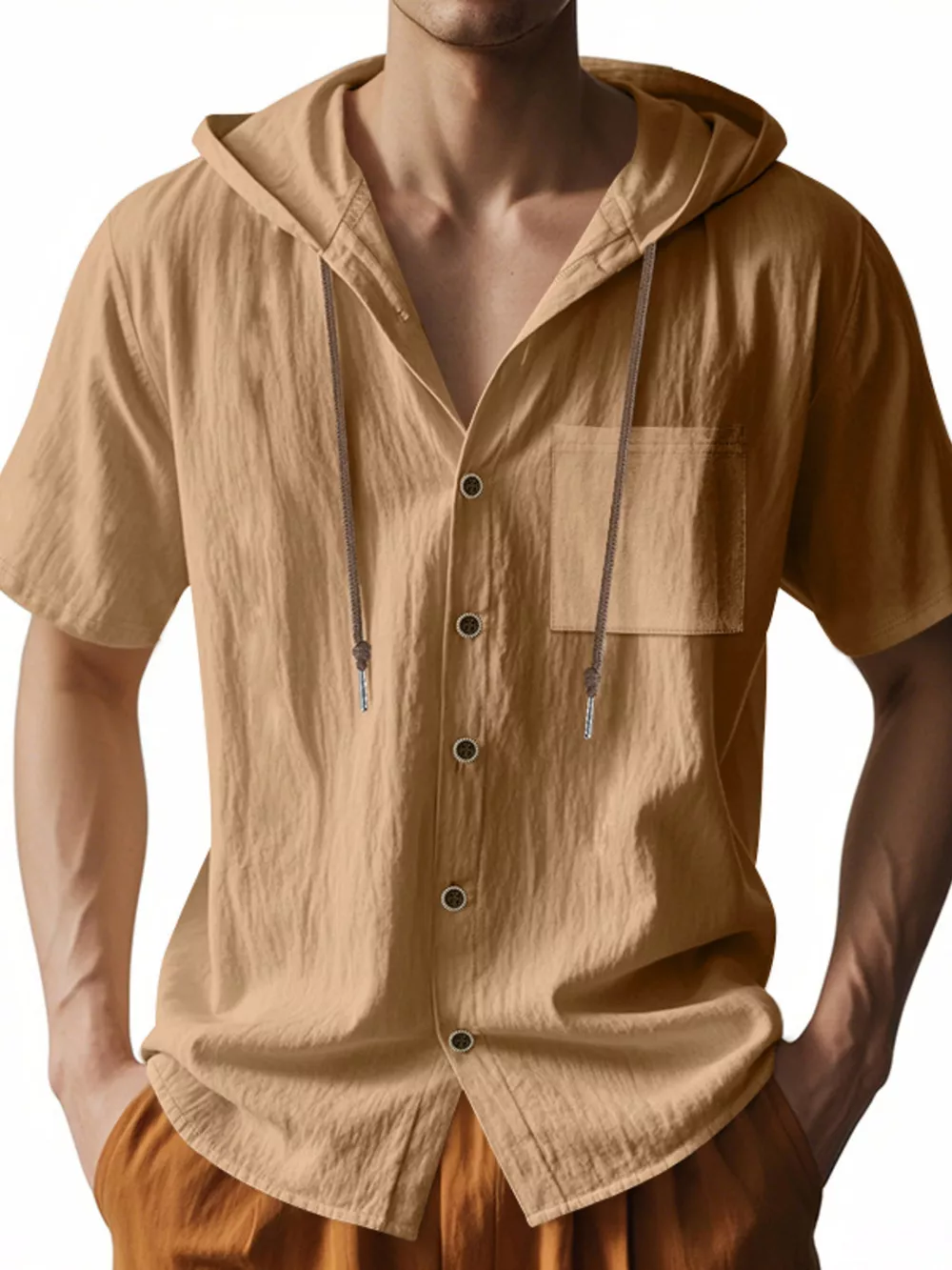 Men's Full Size Casual Hooded Short-Sleeve Shirt Plus Size, image 8