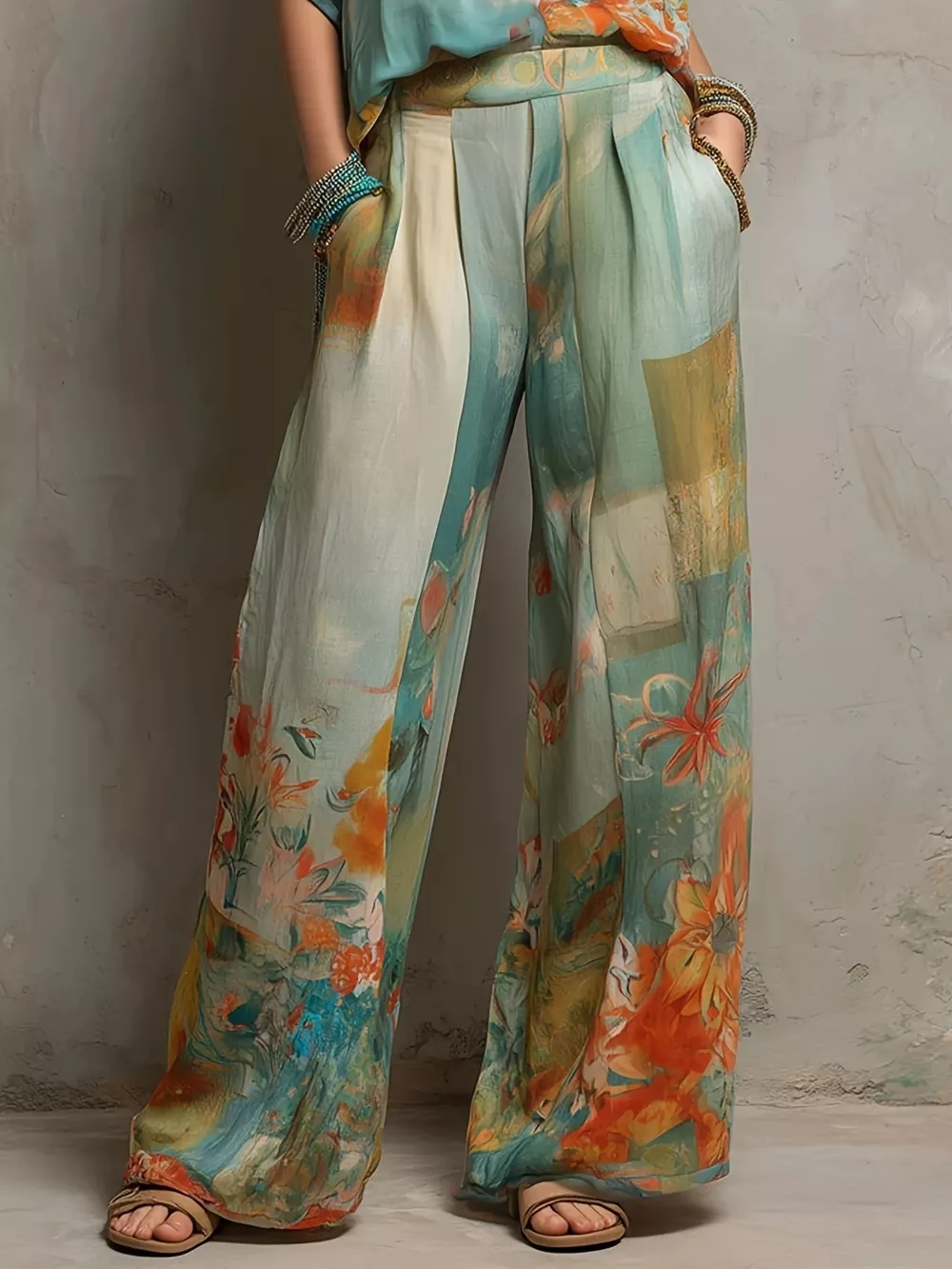 Full Size Floral Print Blouse and Wide-Leg Pants Set Plus Size, image 4