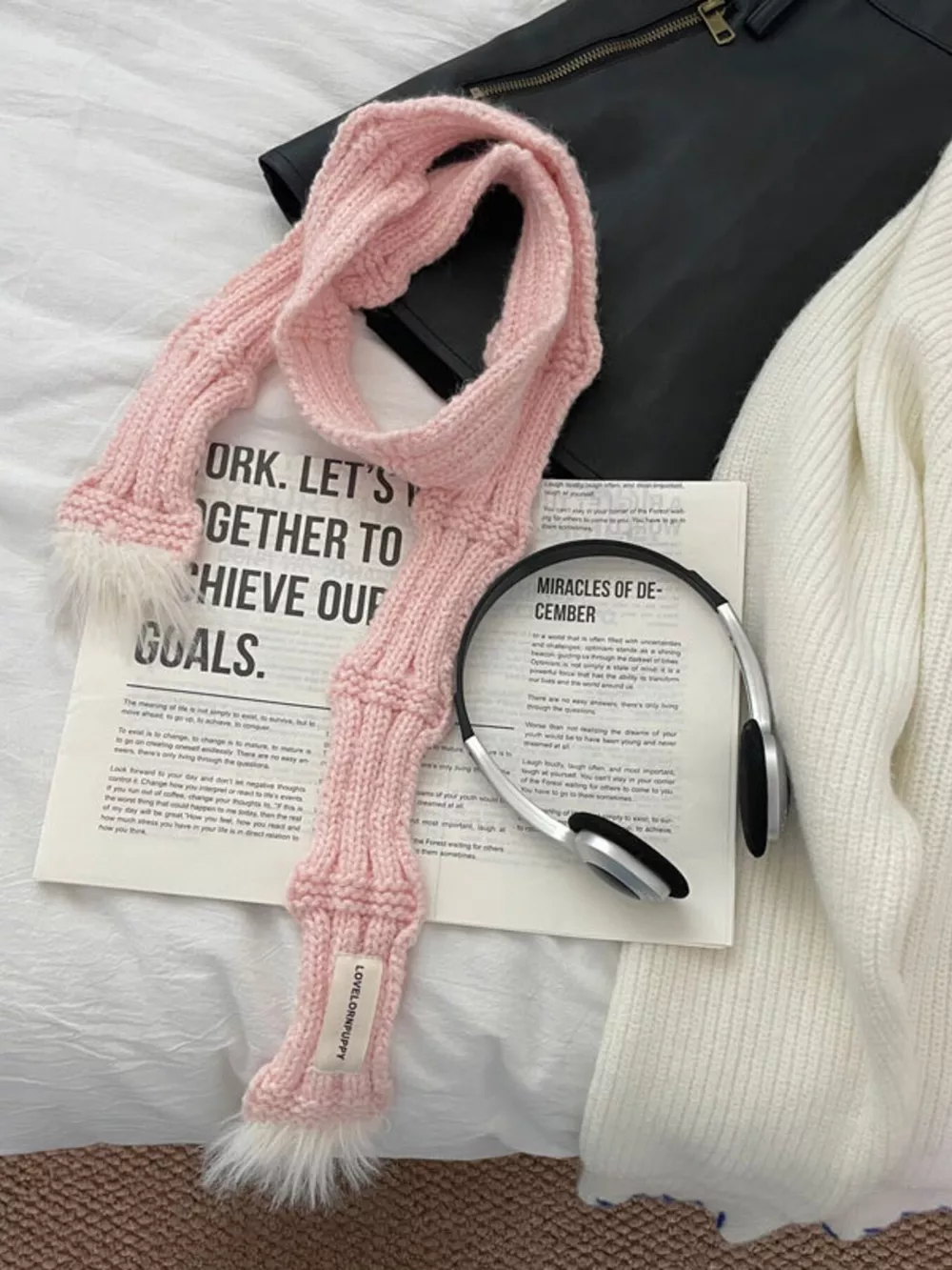 Knitted Plush Trim Scarf, image 13