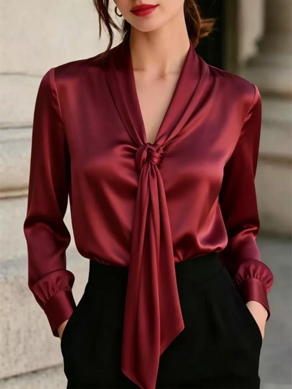 Front Tie Detail Satin Blouse, image 7
