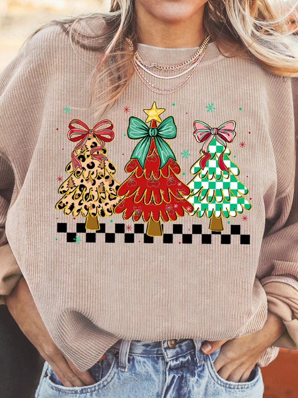 Christmas Tree Holiday Corded Tunic Sweatshirt, image 2