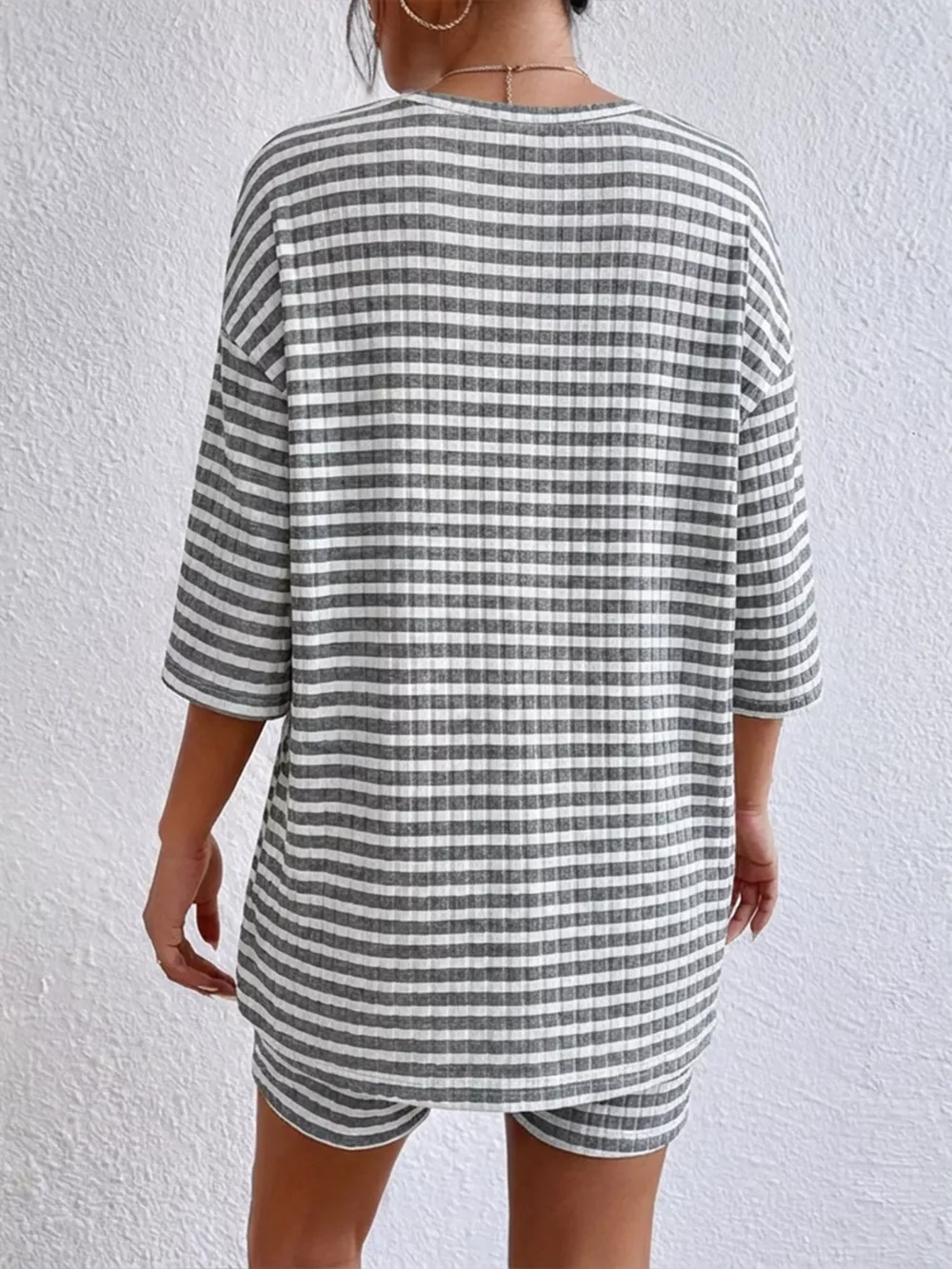 Striped Round Neck Top and Shorts Set, image 25