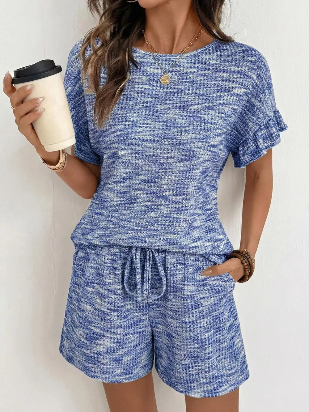 Ruffle Sleeve Textured Top and Shorts Set, image 8