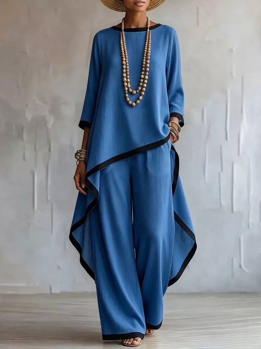 Full Size Contrast Trim High-Low Top and Pants Set Plus Size, image 13
