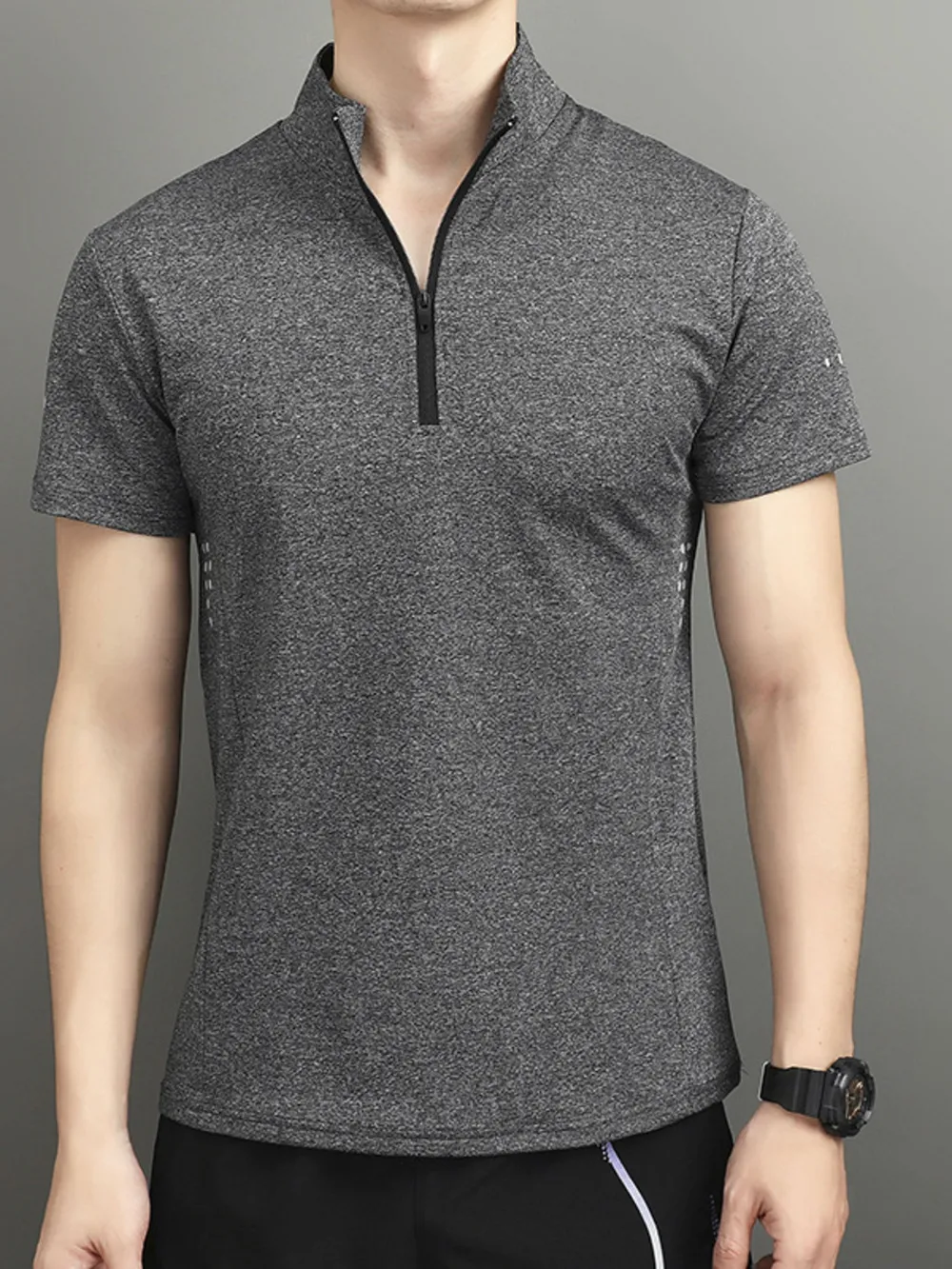 Men's Plus Size Quarter-Zip Short Sleeve Top, image 2