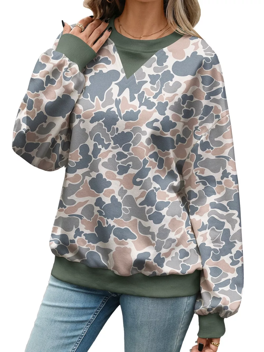 Leaf Print Sweatshirt with Contrasting Trim, image 22