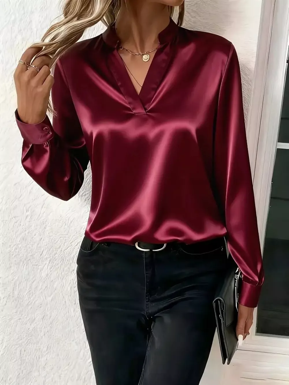Notched Long Sleeve Blouse, image 5
