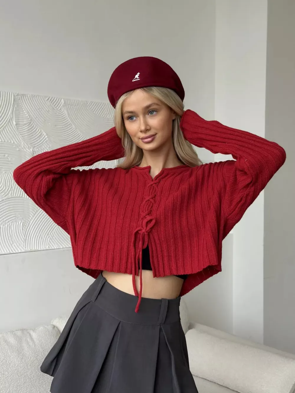 Ribbed Lace-Up Crop Sweater, image 10