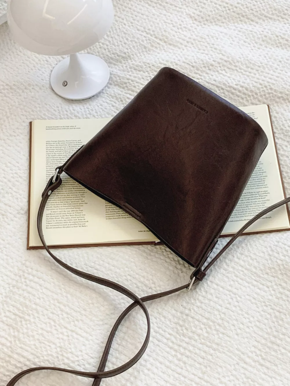 Leather Bucket Crossbody Bag, image 6