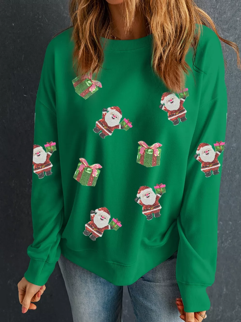Santa Delivering Gifts Christmas Sequin Graphic Sweatshirt, image 2