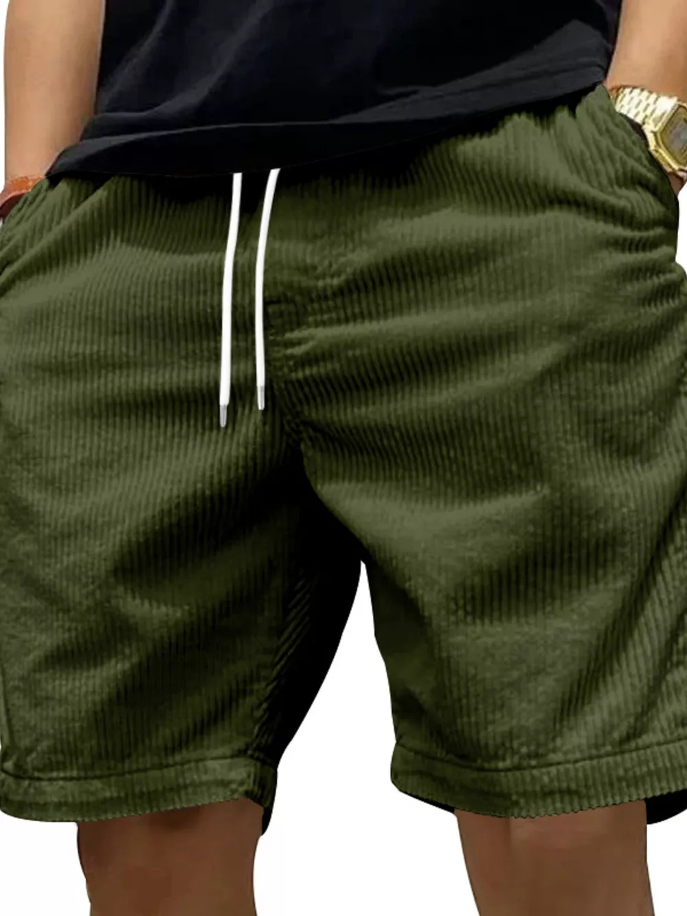 Men's Full Size Casual Corduroy Drawstring Shorts Plus Size, image 3