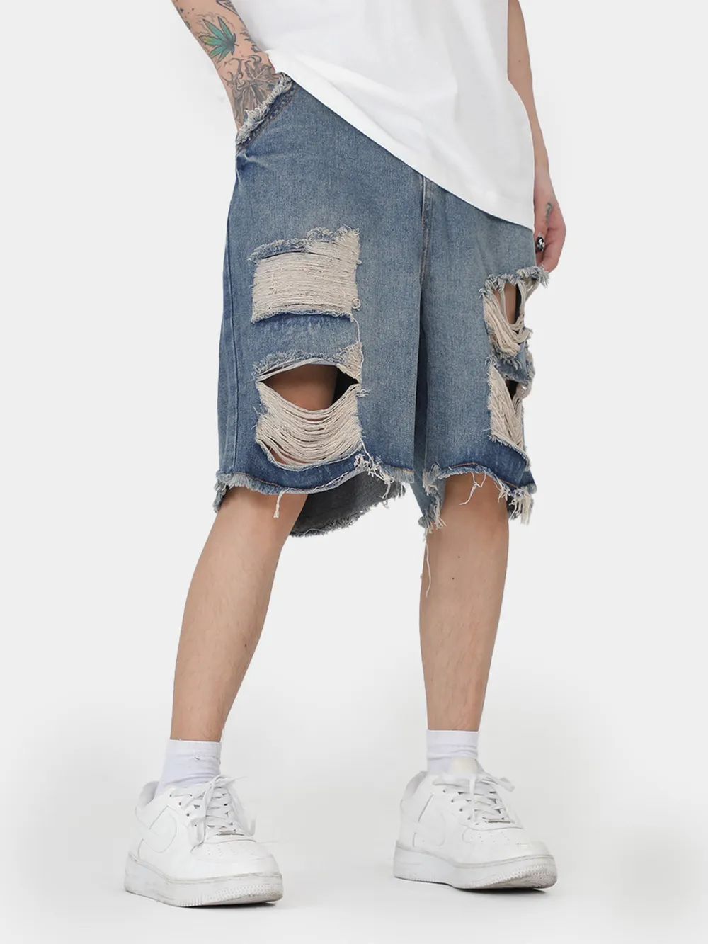 Men's Distressed Denim Shorts, image 2