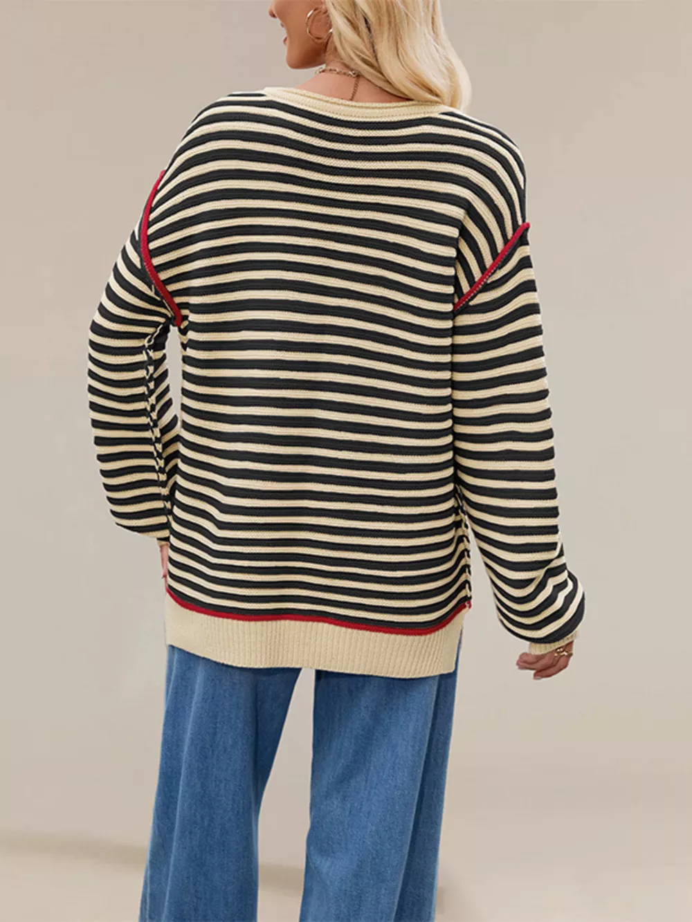 Oversized Striped Dropped Shoulder Sweater, image 6
