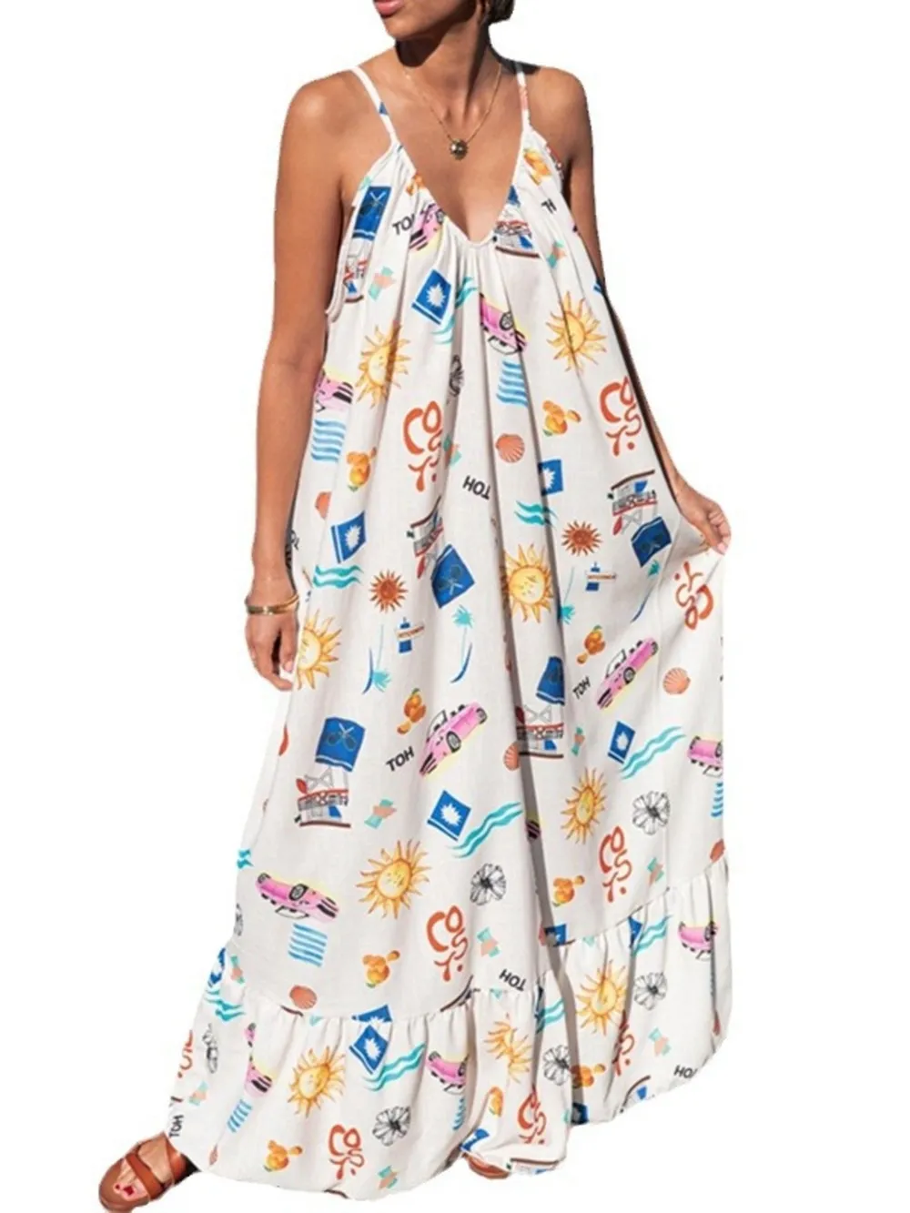 Printed V-neck Summer Maxi Dress, image 11