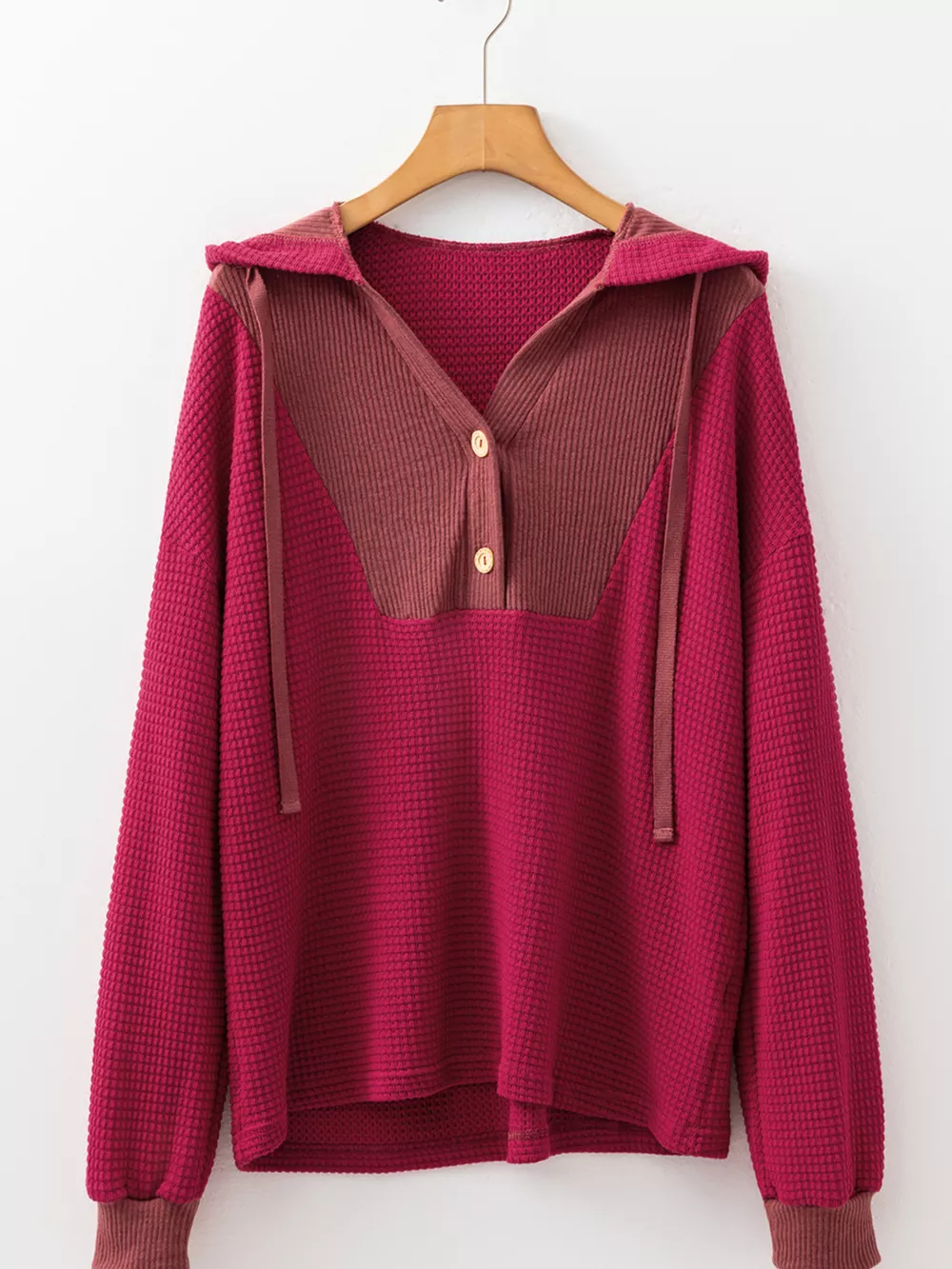 Waffle Knit Henley Sweatshirt with Button Detail, image 8