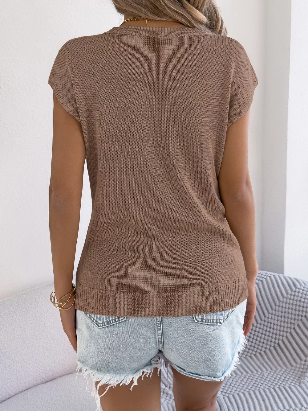 Cable Knit Openwork Cap Sleeve Sweater, image 6