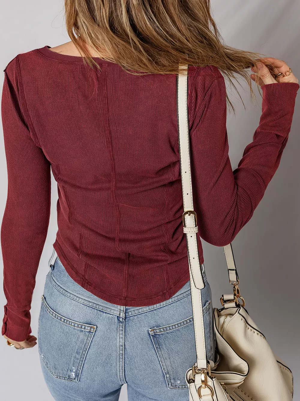 Exposed Seam Ribbed Long Sleeve Top, image 4