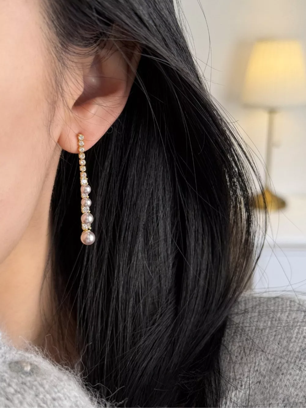 Pearl Zircon Drop Earrings, image 3