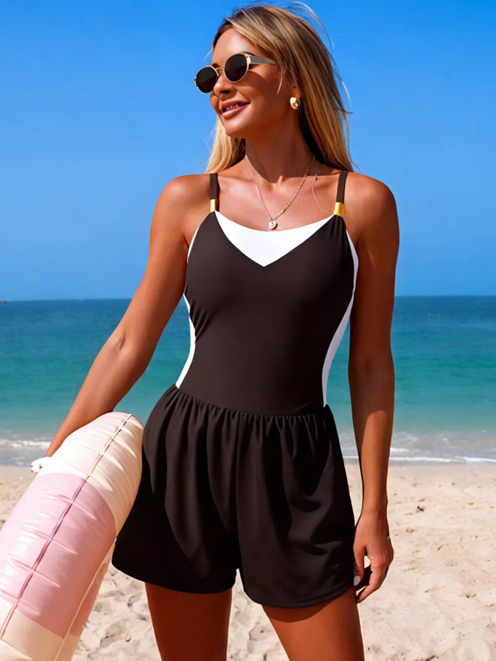 Color Block Adjustable Strap One-Piece Swimsuit, image 20