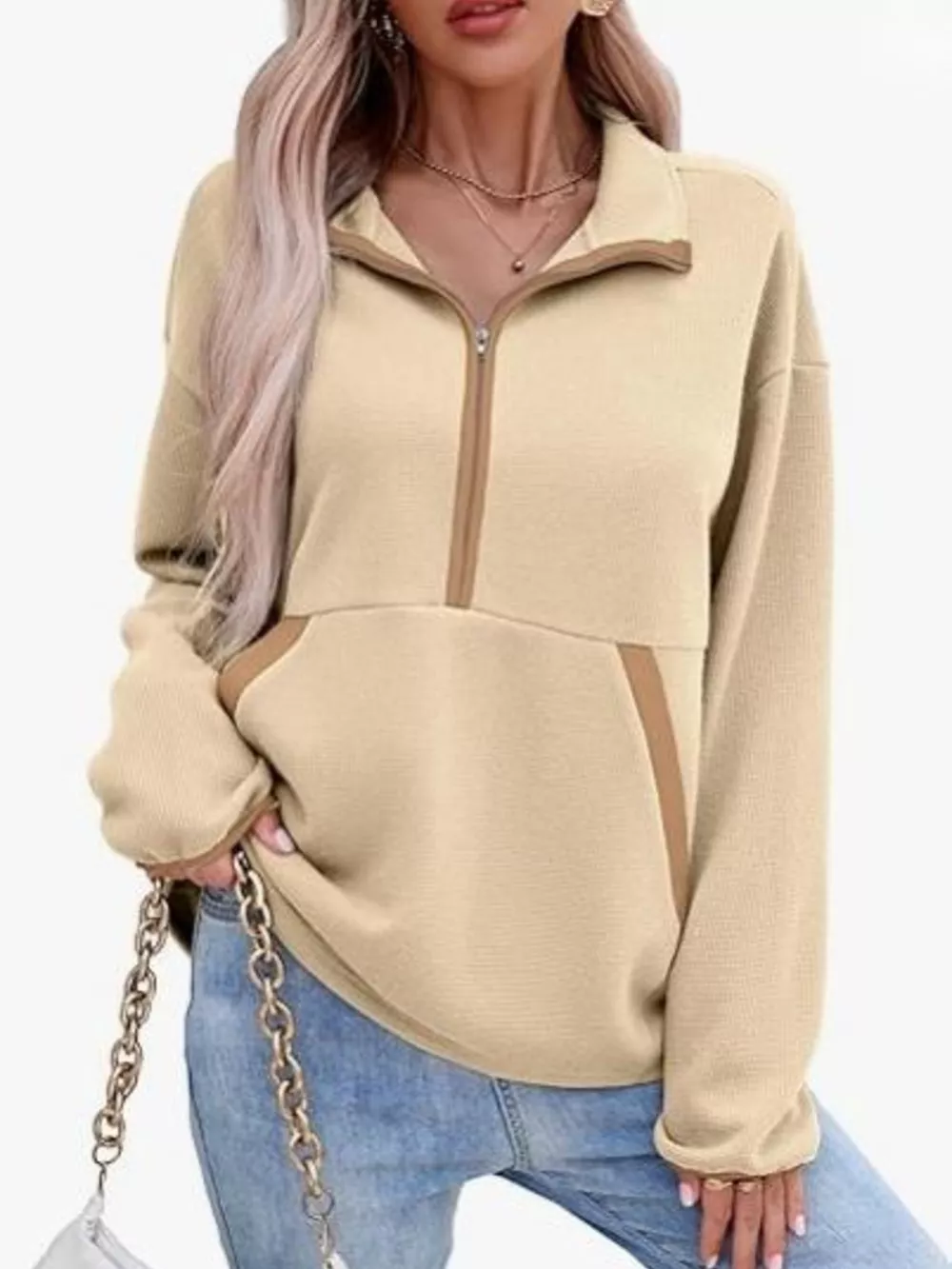 Half Zip Dropped Shoulder Sweatshirt
