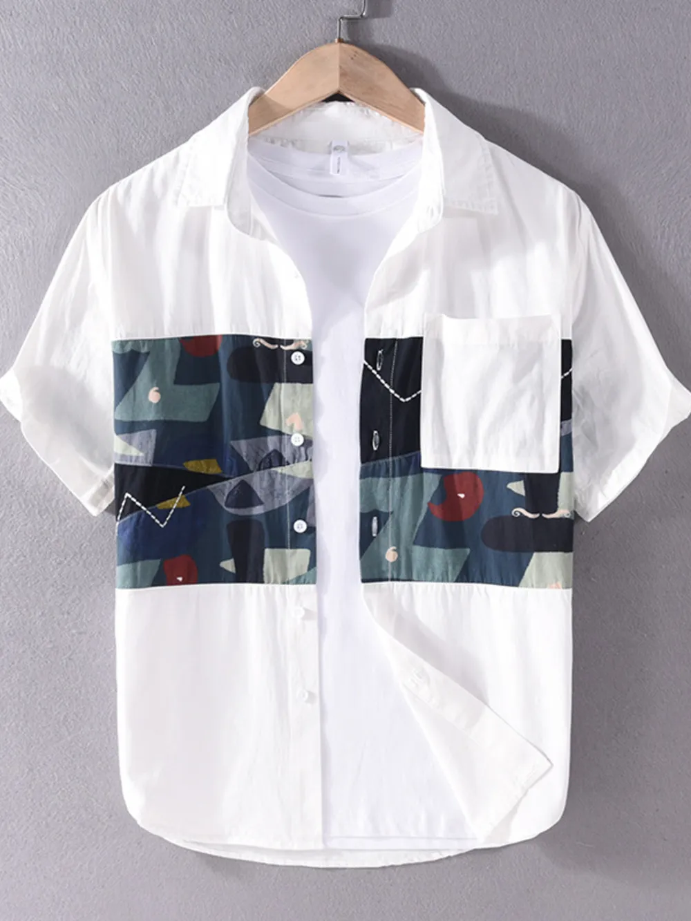 Men's Plus Size Geometric Print Short Sleeve Casual Shirt, image 2