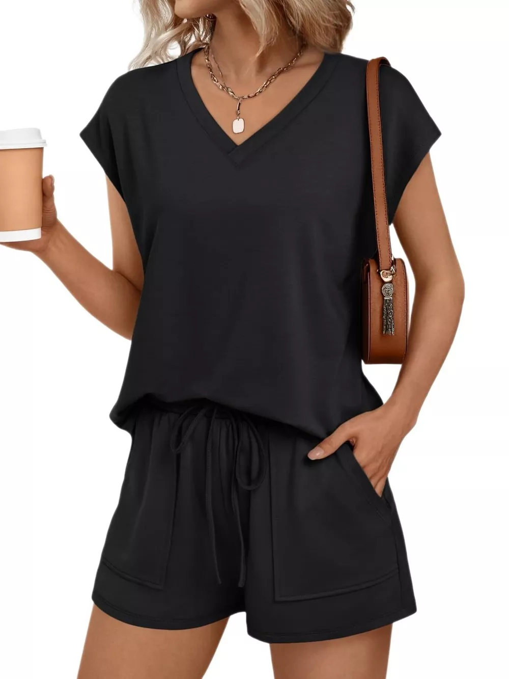 Casual V-Neck T-Shirt and Shorts Set, image 9