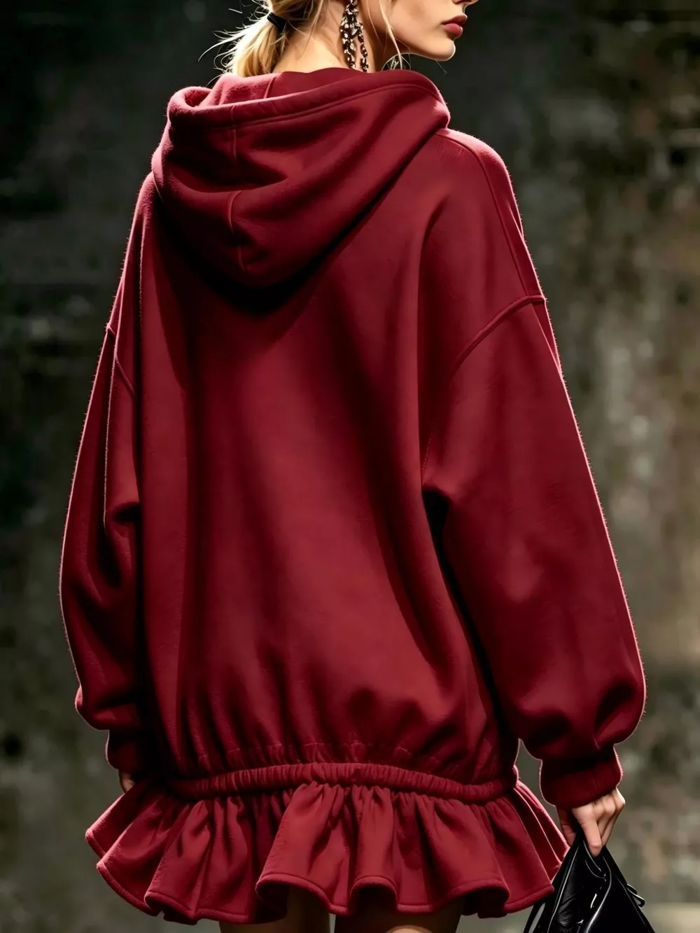 Hoodie Sweatshirt Mini Dress with Ruffled Hem, image 7