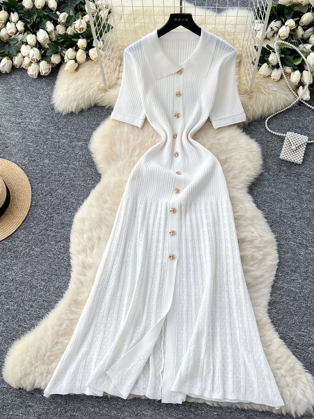 Button Front Short Sleeve Knit Dress, image 16