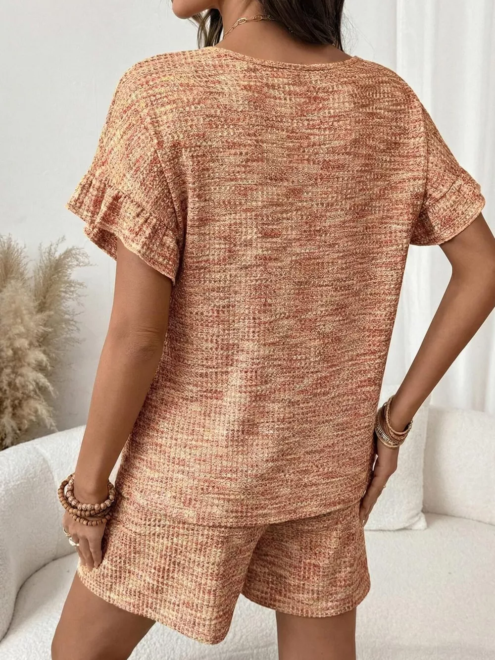 Ruffle Sleeve Textured Top and Shorts Set, image 22