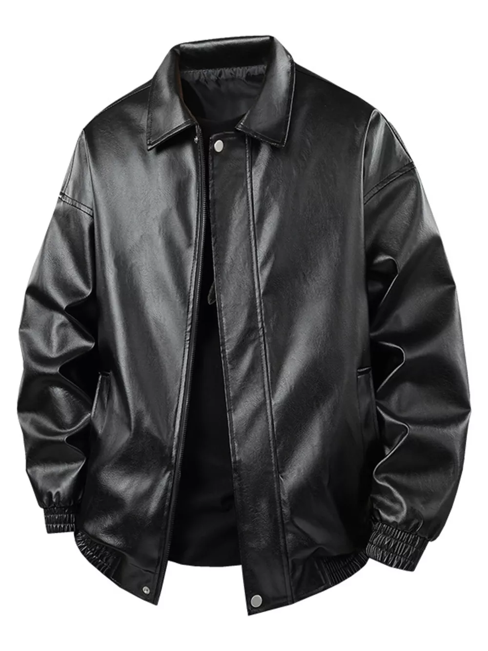 Men's Plus Size Zip Up Leather Jacket