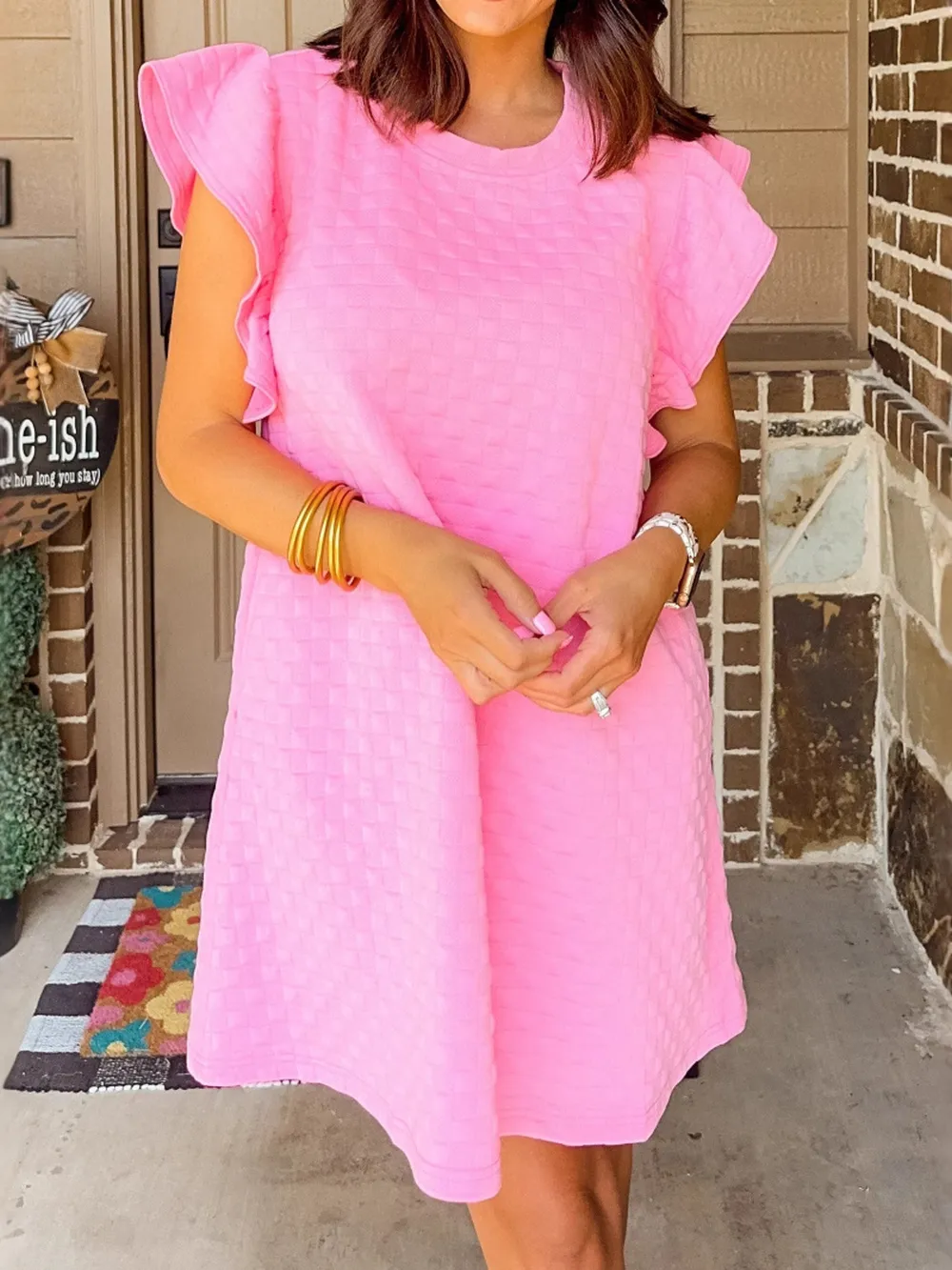 Textured Ruffle Sleeve Casual Summer Dress, image 2